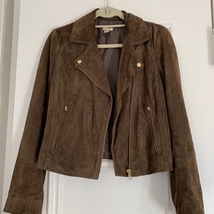 J Crew Olive green 100% leather suede jacket